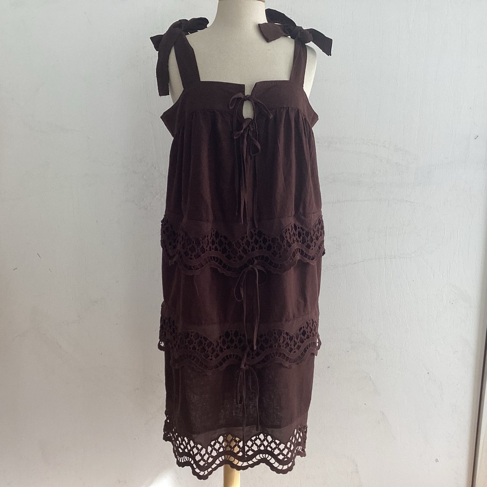 Upcycle Annie Arbitraged Chocolate Brown Tops/ Lace Into Dress. Up to Large